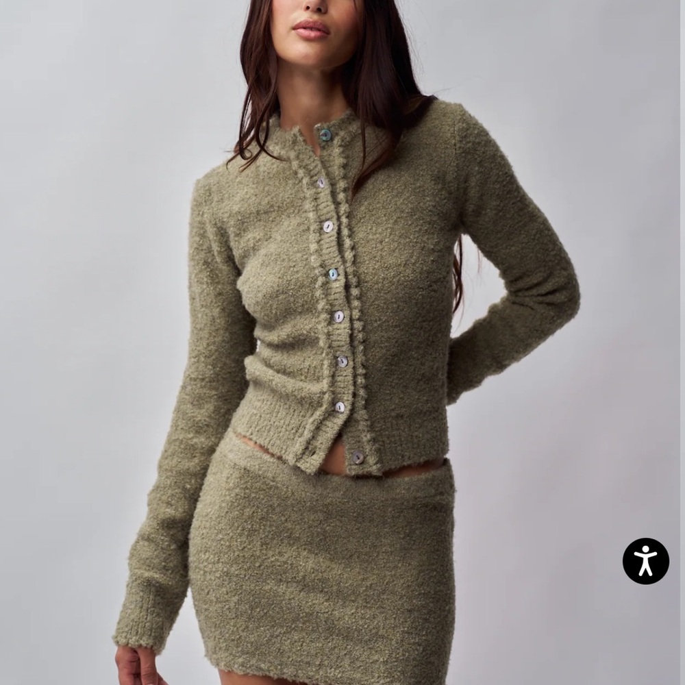 Danielle Guizio Olive Green Fuzzy Button-Up Cardigan